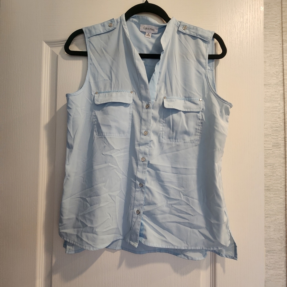 Calvin Klein Sky Blue Sleeveless Blouae Size M Euc